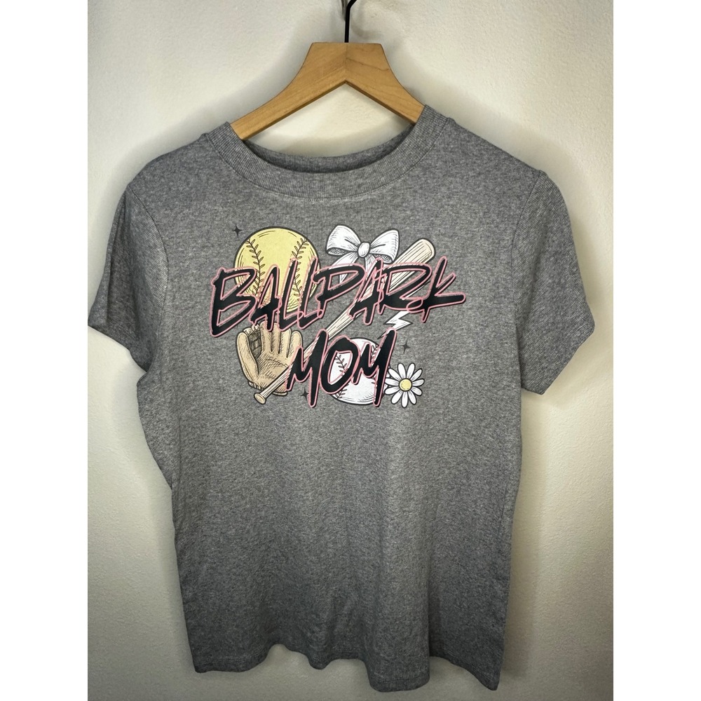 A New Day Ballpark Mom Graphic T Shirt Gray Womens Size‎ XL 0178
